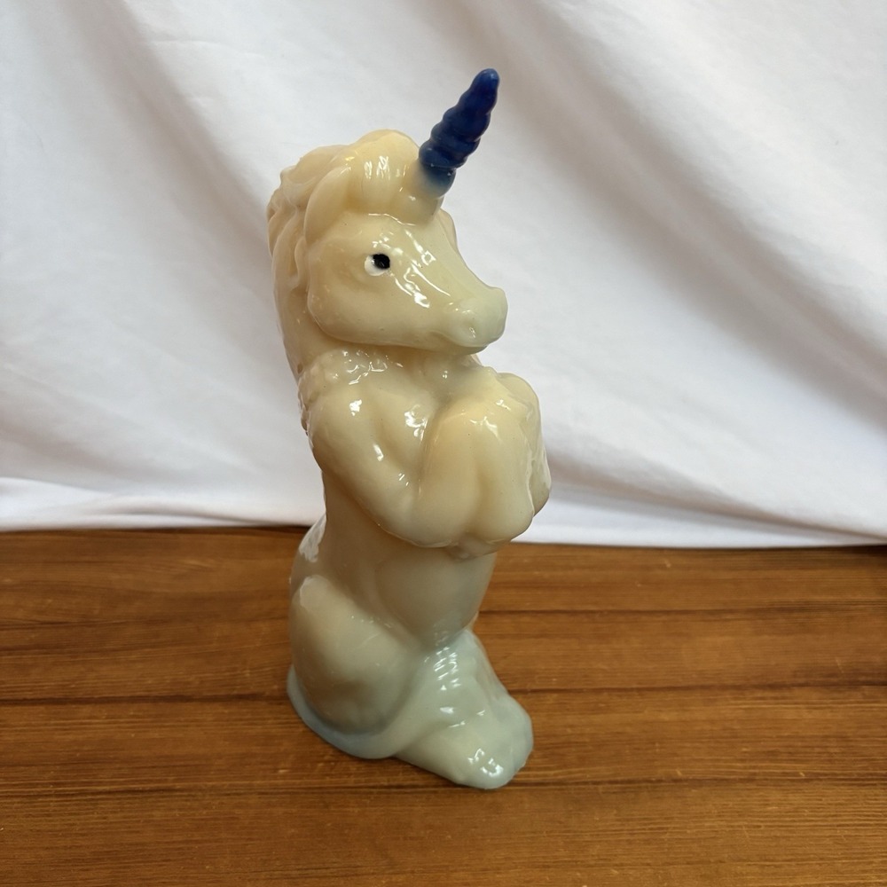 Vintage Unicorn Candle Figurine 11" Cream White Blue Horn Fantasy Decor